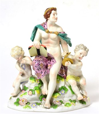Lot 222 - A Meissen Style Porcelain Figure Group, late 19th century, allegorical of Music, a goddess...