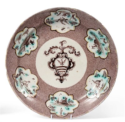 Lot 225 - A Savona Faience Circular Dish, 18th century, painted in manganese with an armorial on a...