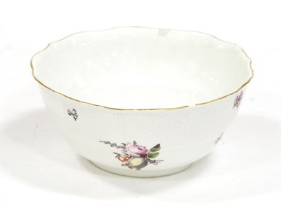 Lot 226 - A Meissen Porcelain Ogee Bowl, circa 1750, painted with flower sprigs within ozier border,...