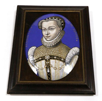 Lot 227 - A Limoges Enamel Oval Plaque, in Renaissance style, painted with a bust portrait Elizabeth...