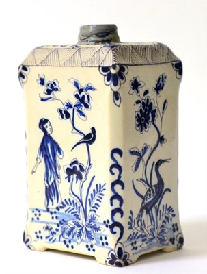Lot 232 - A Delft Tea Canister, 18th century, of shouldered rectangular form, painted in manganese and...