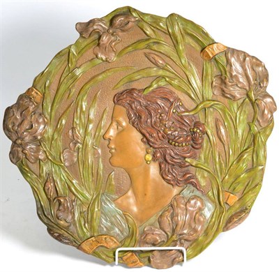 Lot 238 - An Ernst Wahliss Terracotta Wall Plaque, circa 1900, modelled in bas relief and painted with a bust