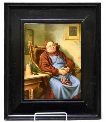 Lot 260 - A KPM Berlin Porcelain Plaque, circa 1880, painted with DER VESPERTRUNK, impressed mark, titled and