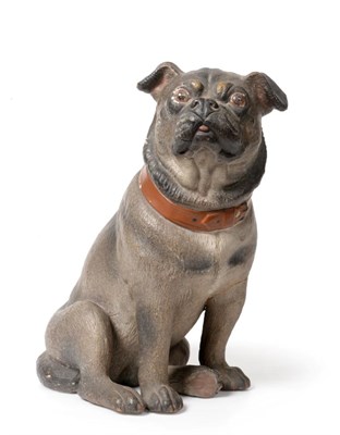Lot 266 - An Austrian Terracotta Figure of a Pug, circa 1900, naturalistically modelled and painted...