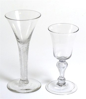 Lot 278 - A Wine Glass, circa 1760, the drawn trumpet bowl on an air twist stem, 18cm high; and A Wine Glass