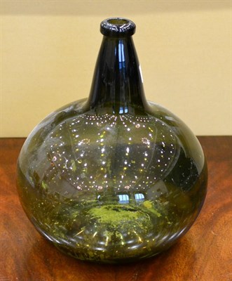 Lot 294 - A Green Glass Pharmacy Bottle, 19th century, of shaft and globe form with gilt label inscribed...