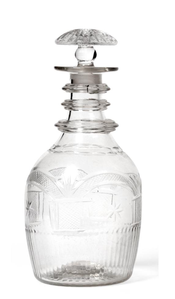 Lot 296 - An Irish (Penrose, Waterford) Decanter and Fluted Stopper, circa 1800, of Prussian form with triple