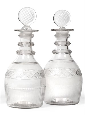 Lot 298 - A Pair of Irish (Penrose, Waterford) Decanters and Stoppers, circa 1800, of Prussian form with...