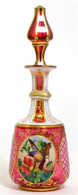 Lot 299 - A Bohemian White Overlay Ruby Glass Scent Bottle and Stopper, circa 1870, decorated with a bust...