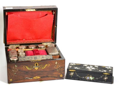 Lot 375 - A Victorian Rosewood Cased Travelling Toilet Set, mid 19th century, of rectangular form inlaid...