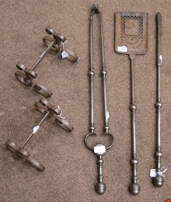 Lot 381 - A Set of Three Georgian Steel Fire Irons, with ball knops and baluster knopped stems,...