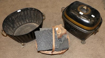 Lot 382 - A 19th Century Toleware Coal Box and Domed Cover, of rounded rectangular form with lion mask...