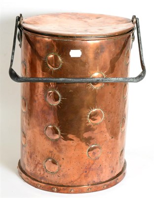 Lot 388 - An Arts & Crafts Style Copper Coal Bucket and Cover, of cylindrical form decorated with...