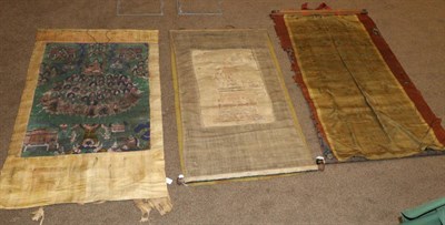 Lot 389 - A Thangka Scroll, depicting longevity Buddha, 60cm wide; Another, with key to the reverse of...