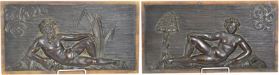 Lot 393 - A Pair of Carved Wooden Panels of River Gods, in 17th century style, each with a figure, 27cm...