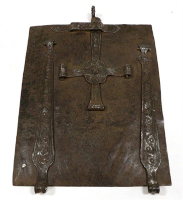 Lot 418 - A Steel Oven Door, possibly 14th or 15th century, of rectangular form, the hinges with scroll...