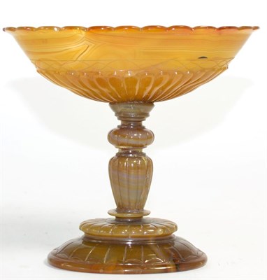 Lot 419 - An Agate Pedestal Cup, in Renaissance style, the semi-fluted ovoid bowl on a fluted baluster...