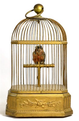 Lot 431 - A Taxidermy Chaffinch Singing and Moving Automaton, 20th century, in a brass cage, 37cm high