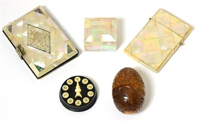 Lot 457 - A Mother-of-Pearl Concertina Card Case; A Mother-of-Pearl Card Case; A Whist Marker; A...