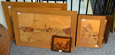 Lot 462 - A Spindler Marquetry Panel Depicting a Village Scene, 43cm by 70.5cm; A similar panel 48cm by 70cm