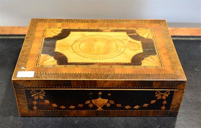 Lot 463 - A George III Mahogany, Satinwood, Rosewood and Marquetry Decorated Hinged Table Box, early 19th...