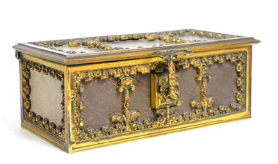 Lot 484 - A Gilt Metal Mounted Leather Jewellery Casket, in Renaissance style, of rectangular form with...