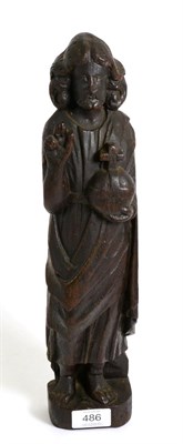 Lot 486 - A Flemish Carved Oak Figure of Christ, 16th/17th century, standing, his right hand raised in...