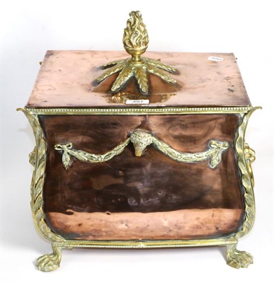 Lot 497 - An Edwardian Copper and Brass Coal Box, of bombé rectangular form with flami-form finial and...