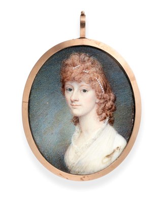 Lot 501 - Samuel Shelley (British, 1750-1808): A Miniature Bust Length Portrait of a Lady, with pearls in her