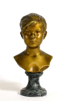 Lot 518 - After B Houssin: A Bronze Bust of a Young Girl, on a green marble socle, 16cm high