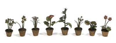 Lot 520 - A Collection of Eight Cold Painted Bronze Models of Miniature Pot Plants, 20th century, some...