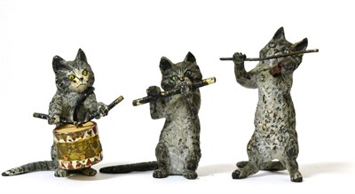 Lot 524 - An Austrian Cold Painted Bronze Three Piece Cat Band, violinist 5cm high