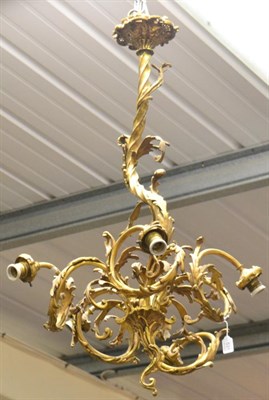 Lot 531 - A 19th Century Ormolu Five-Branch Rococo Style Electrolier, with decorative ceiling rose above...