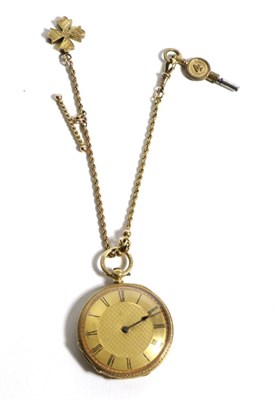 Lot 572 - A Lady's Fob Watch, circa 1890, cylinder movement, gold coloured dial with Roman numerals, case...