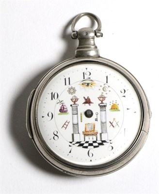 Lot 588 - A Masonic Dial Silver Pair Cased Verge Pocket Watch, unsigned, 1815, gilt fusee movement,...