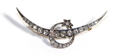 Lot 619 - A Diamond Crescent and Star Brooch, intersecting crescents with a star, set throughout with old cut