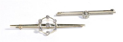 Lot 635 - A Diamond Bar Brooch, an old cut diamond in a claw setting, to a knife edge bar, estimated...