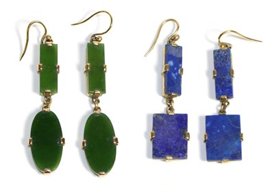 Lot 638 - A Pair of Lapis Lazuli Earrings, a rectangular lapis lazuli plaque in a claw setting,...