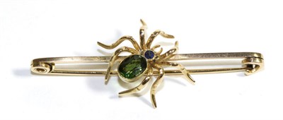 Lot 682 - A Gem Set Spider Brooch, realistically modelled with an oval cut green tourmaline abdomen and a...