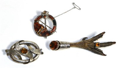 Lot 712 - A Victorian Scottish Hardstone Plaid Brooch, set with hardstone plaques and citrine cabochons,...