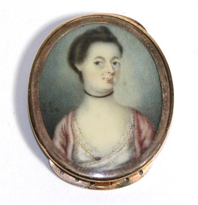 Lot 724 - An 18th Century Bust Portrait Miniature of A Lady, in a gold frame as a bracelet centre,...