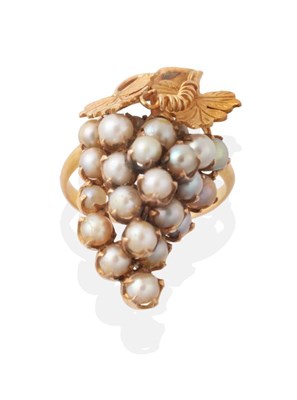 Lot 738 - A Seed Pearl Ring, modelled as a bunch of grapes suspended from a vine, finger size J½