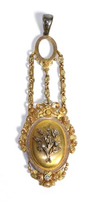 Lot 758 - A Victorian Locket Pendant, a central oval locket with an applied single-cut diamond set spray...