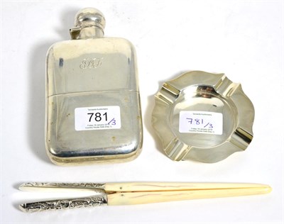 Lot 781 - An Edwardian Silver Hipflask, maker's mark rubbed, London, 1902; together with A Pair of...