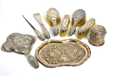 Lot 783 - A Late Victorian Silver Dressing Table Set, Samuel Jacob, London 1898, decorated with a...