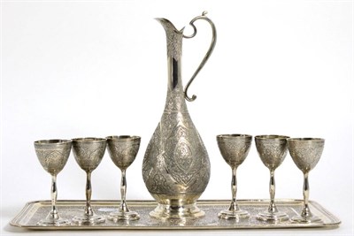 Lot 785 - An Iranian White Metal Drinking Set, stamped Vartan, 84 and script marks, 20th century, comprising