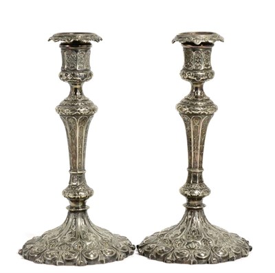 Lot 792 - A Pair of Victorian Elkington Electroplated Cast Candlesticks, date code for 1856,  in the...