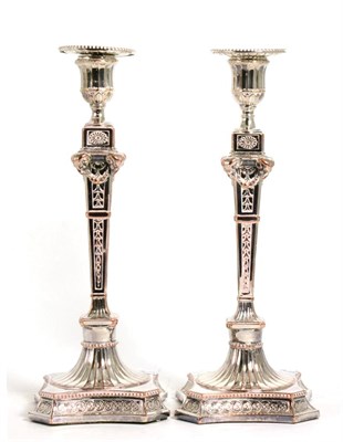 Lot 795 - A Pair of Old Sheffield Plate Candlesticks, Boulton and Fothergill circa 1775, in the Neo-Classical