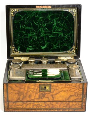 Lot 799 - A Victorian Brass Inlaid Toilet Box, the silver mounted fittings Thomas Whitehouse, London...