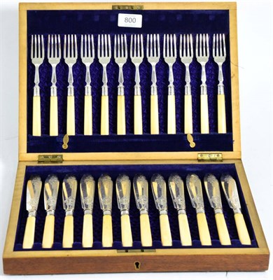 Lot 800 - Twelve Pairs of Edwardian Silver Fish Knives and Forks, Martin Hall & Co, Sheffield 1901/2,...